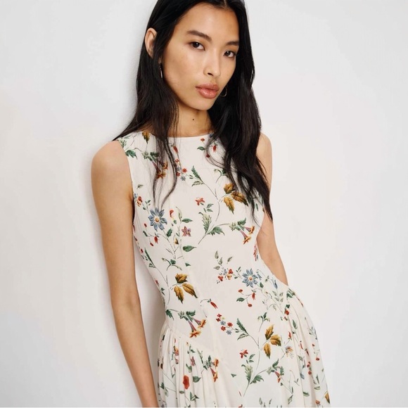 Reformation Anelis Boat Neck Drop Waist Floral Sleeveless Cocktail Midi Dress - Picture 4 of 16
